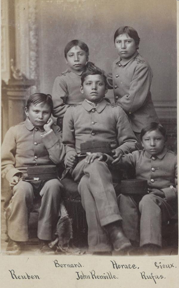 Five male Sioux students [version 2], 1880