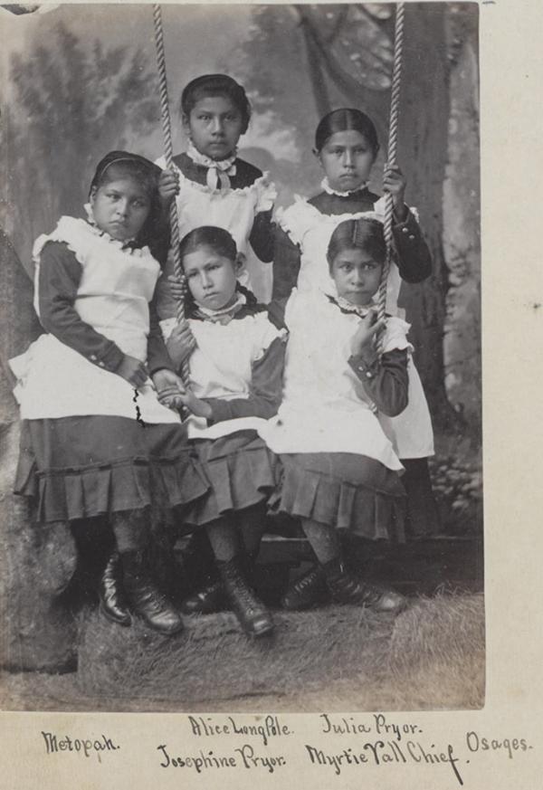 Five young female Osage students [version 2], c.1882