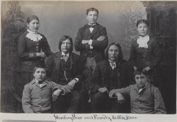Standing Bear, Red Fish and five students [version 2], c.1884