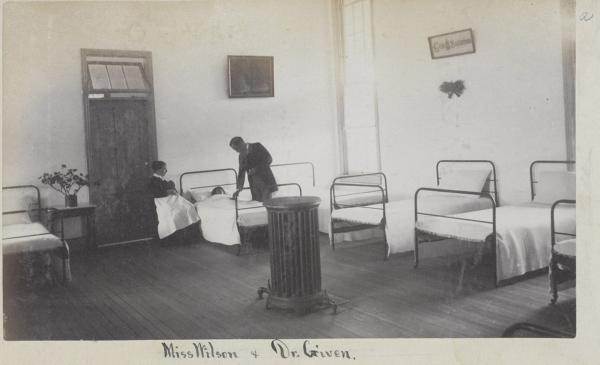 Miss Wilson and Dr. Given with a student in the hospital, c.1887
