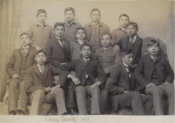 Thirteen male Osage students [version 2], 1891