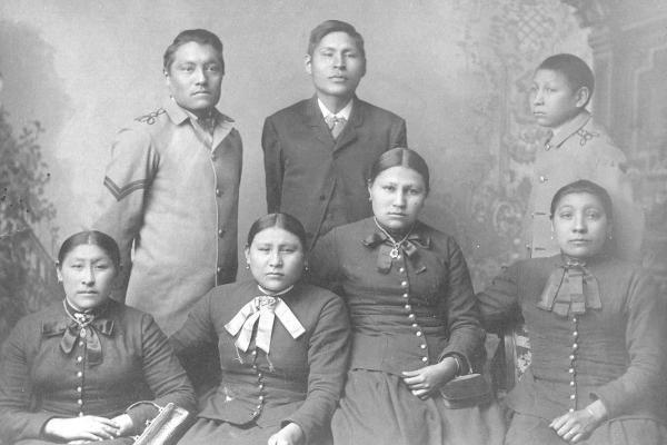 Seven unidentified Crow students [version 2], c.1885