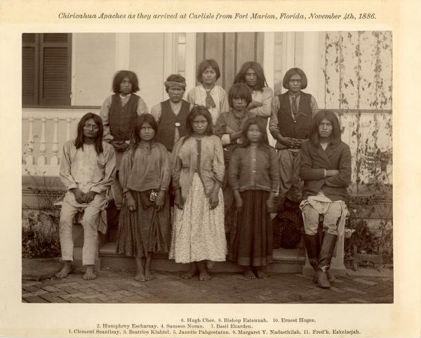 Group of Chiricahua Apaches upon arrival in Carlisle [version 2], 1886