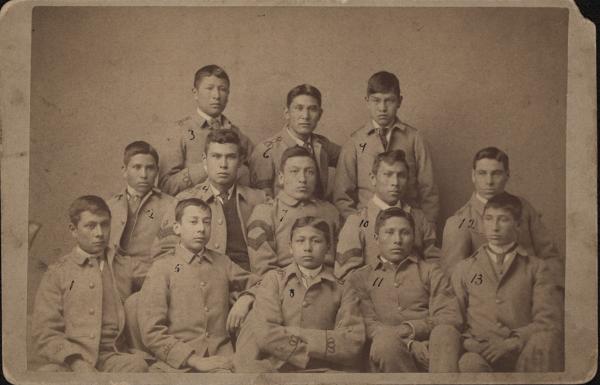 Thirteen male student printers [version 2], c.1886