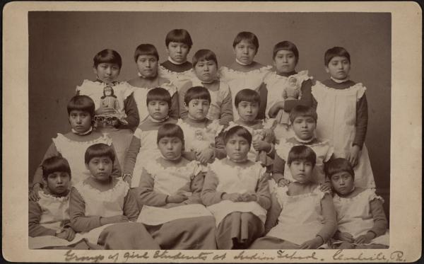 Seventeen female Pueblo students [version 2], c.1885