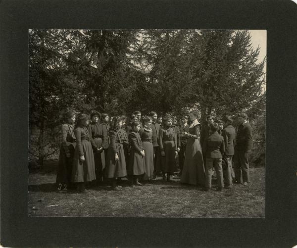 Outdoor Lesson with Third Grade Students and Teacher, 1901