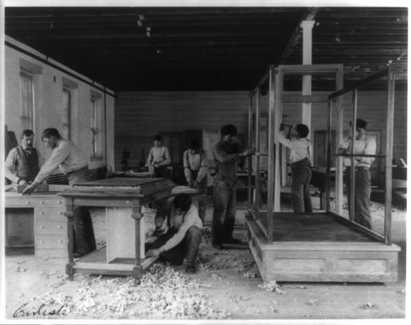 Male Students and Instructor in Carpenter Shop, 1901