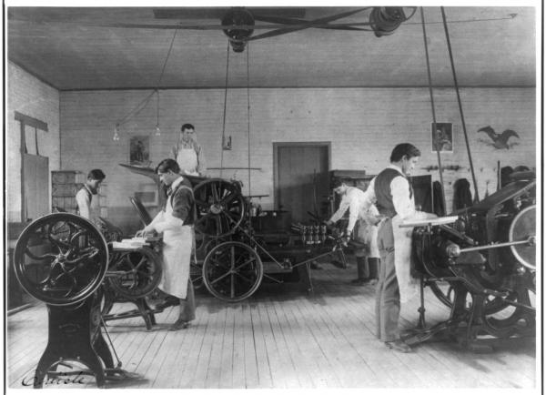 Male Students Working in the Printing Department, 1901
