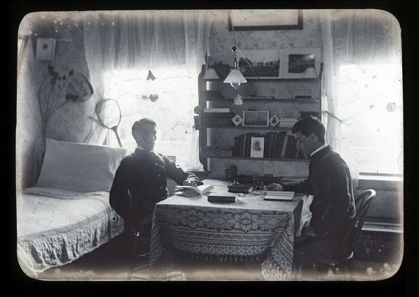 Two Male Students in a Room in their Quarters, c. 1900
