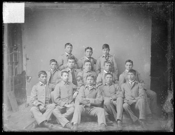 Thirteen male student printers [version 1], c.1886