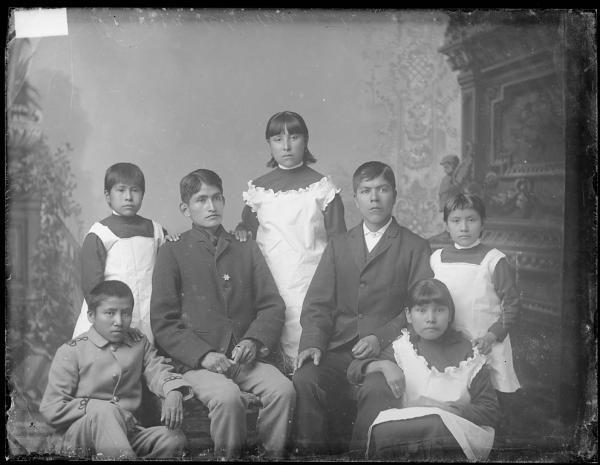 Seven Pueblo students [version 1], c.1884