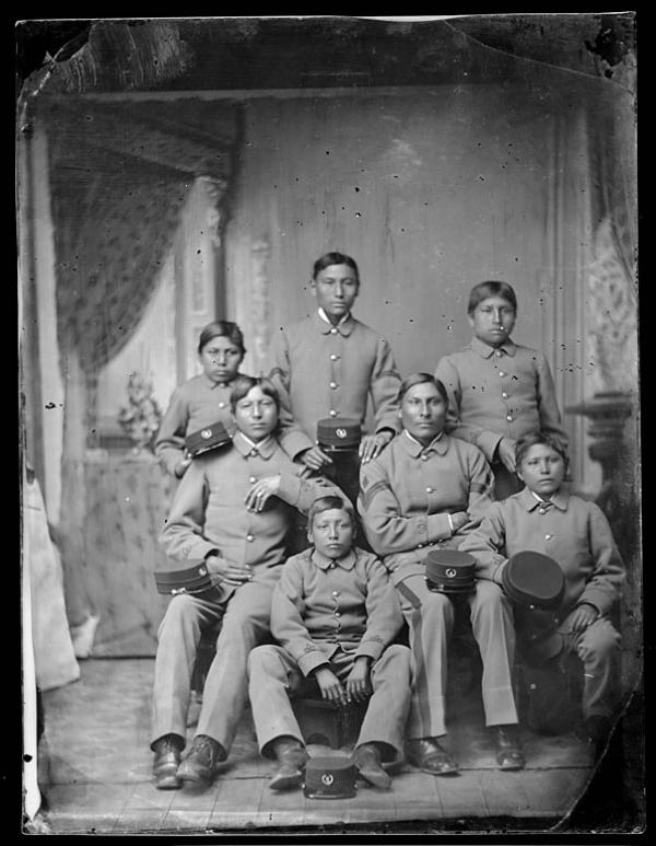 Seven male Cheyenne students [version 1], 1880