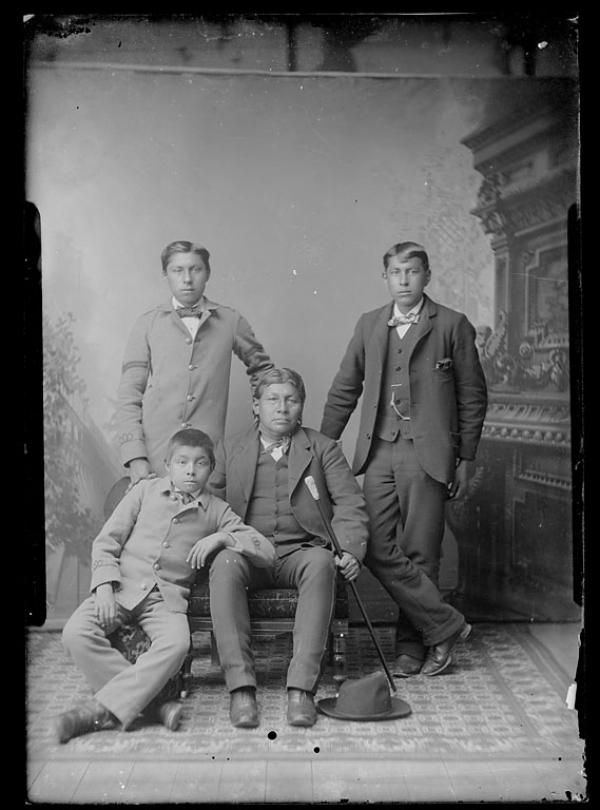 Watson Penn, George Summers, Joseph Big Wolf, and a visitor [version 1], c.1883