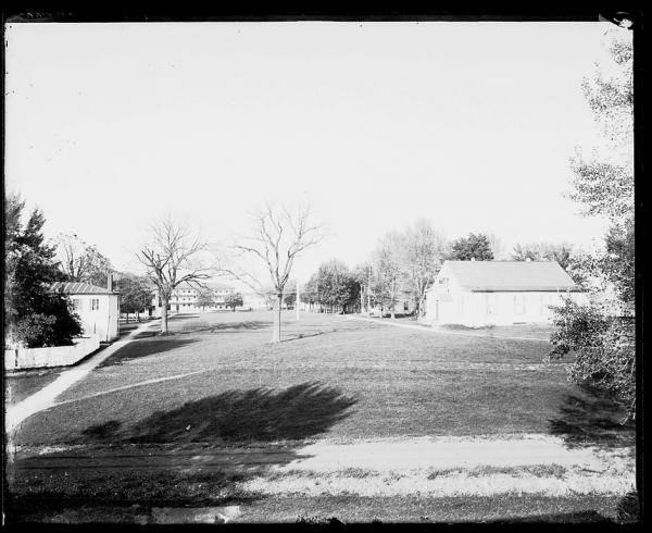 View of the school grounds from the school building, c.1884