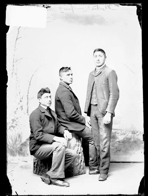 Martin Round Face, Charles Clawson, and an unidentified young man, c.1890