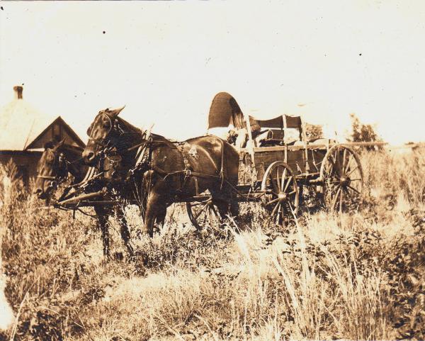 Bird C. Seward's covered wagon, c.1911