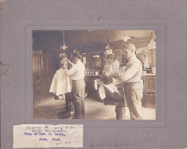 Edward P. Davis' barber shop, c.1912