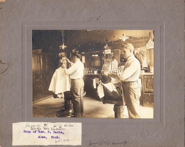 Edward P. Davis' barber shop, c.1912