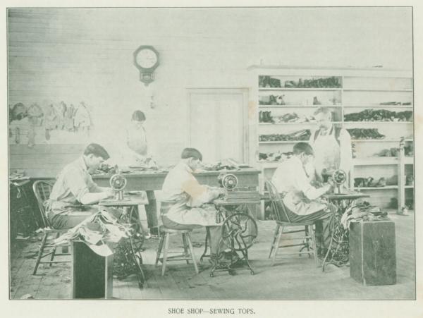 Students Sewing Shoe Tops, 1901