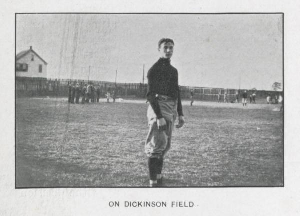 Frank Mt. Pleasant on football field, 1908