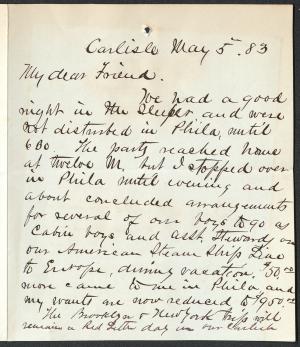 Letter from Richard H. Pratt to Cornelius R. Agnew, May 5, 1883