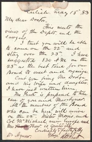 Letter from Richard H. Pratt to Cornelius R. Agnew, May 15, 1883