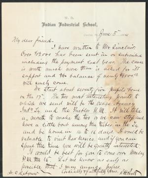 Letter from Richard H. Pratt to Cornelius R. Agnew, June 5, 1884