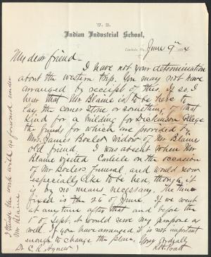 Letter from Richard H. Pratt to Cornelius R. Agnew, June 9, 1884