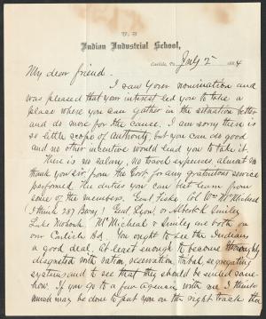 Letter from Richard H. Pratt to Cornelius R. Agnew, July 2, 1884