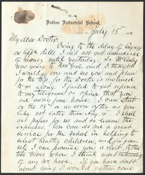 Letter from Richard H. Pratt to Cornelius R. Agnew, July 15, 1884