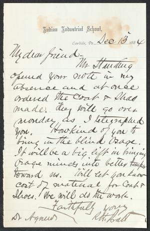Letter from Richard H. Pratt to Cornelius R. Agnew