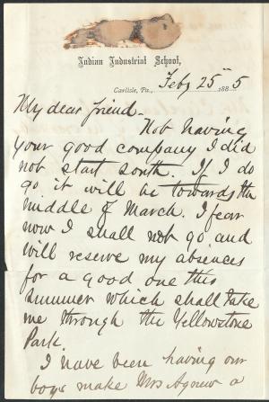 Letter from Richard H. Pratt to Cornelius R. Agnew, February 25, 1885