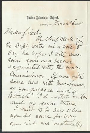 Letter from Richard H. Pratt to Cornelius R. Agnew, March 26, 1885