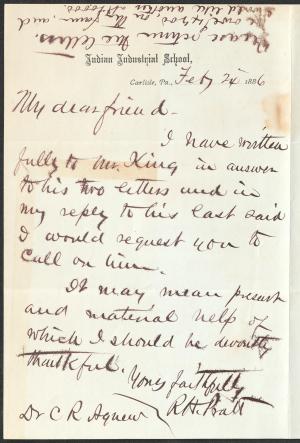 Letter from Richard H. Pratt to Cornelius R. Agnew, February 24, 1886