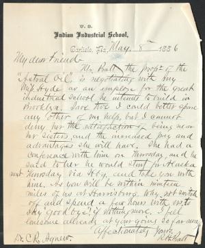Letter from Richard H. Pratt to Cornelius R. Agnew