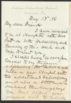 Letter from Richard H. Pratt to Cornelius R. Agnew, May 17, 1886