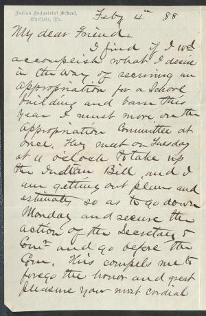 Letter from Richard H. Pratt to Cornelius R. Agnew, February 4, 1888