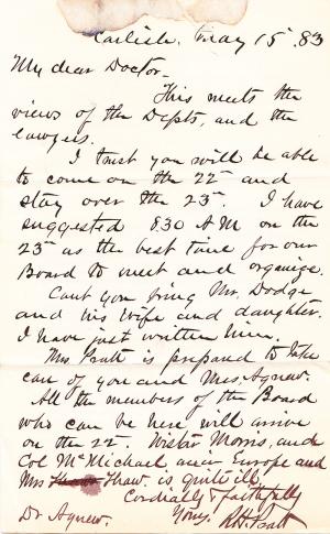 Letter from Richard H. Pratt to Cornelius R. Agnew, May 15, 1883