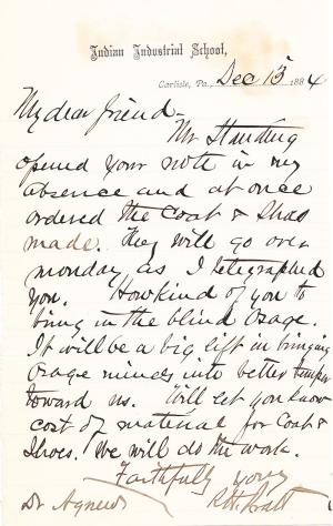 Letter from Richard H. Pratt to Cornelius R. Agnew, December 13, 1884