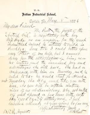 Letter from Richard H. Pratt to Cornelius R. Agnew, May 8, 1886