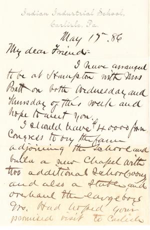 Letter from Richard H. Pratt to Cornelius R. Agnew, May 17, 1886