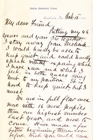 Letter from Richard H. Pratt to Cornelius R. Agnew, October 12, 1886