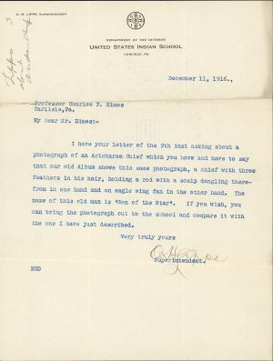 Letter from Oscar Lipps to Charles F. Himes Letter from Oscar Lipps to Charles F. Himes