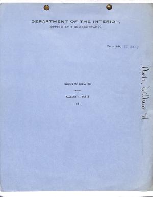 William Dietz Personnel Folder blue paper which reads "Status of Employes, William H. Dietz"