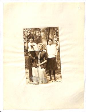 Selections from Personnel Folder of Jennie Gaither photograph of three women, two standing, one sitting, labelled "Gaither, Jennie, matron"