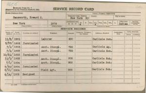 white index card with typed table of information