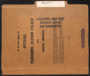 Marianne Moore Personnel Folder front of official personnel record folder for Marianne C. Moore