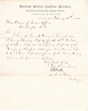 Return of Medical Property and Transfer of Hospital Supplies for Fourth Quarter 1879