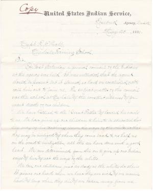 Letters Sent to Pratt from the Rosebud Agency Regarding Return of Children