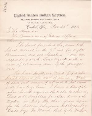 Request to Return Students During the 1883 Fiscal Year